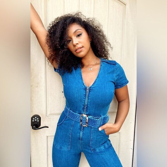 NWT Show Me Your Mumu Heartland Jumpsuit Braided True Blue - Picture 8 of 13